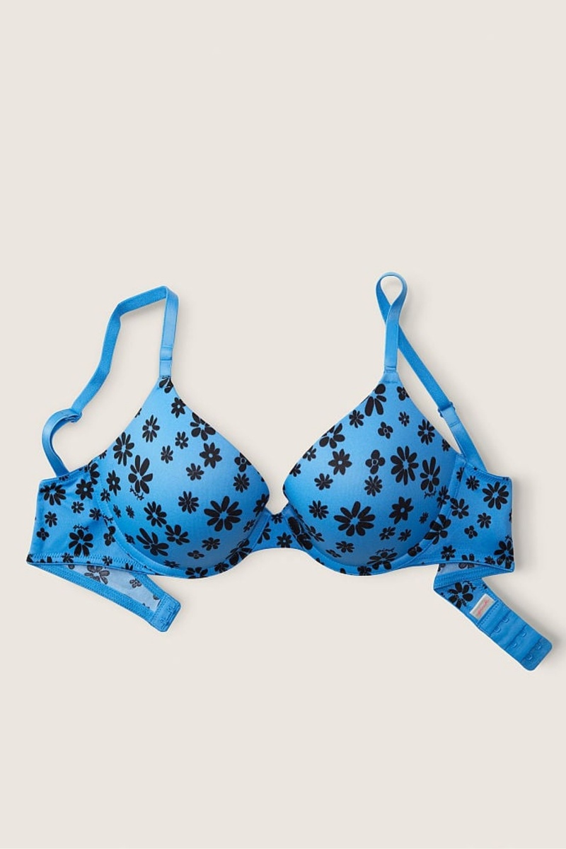 Victoria's Secret Wear Everywhere Wear Everywhere Smooth Push Up T-Shirt Bra Azurblau Blau | 365087UWL