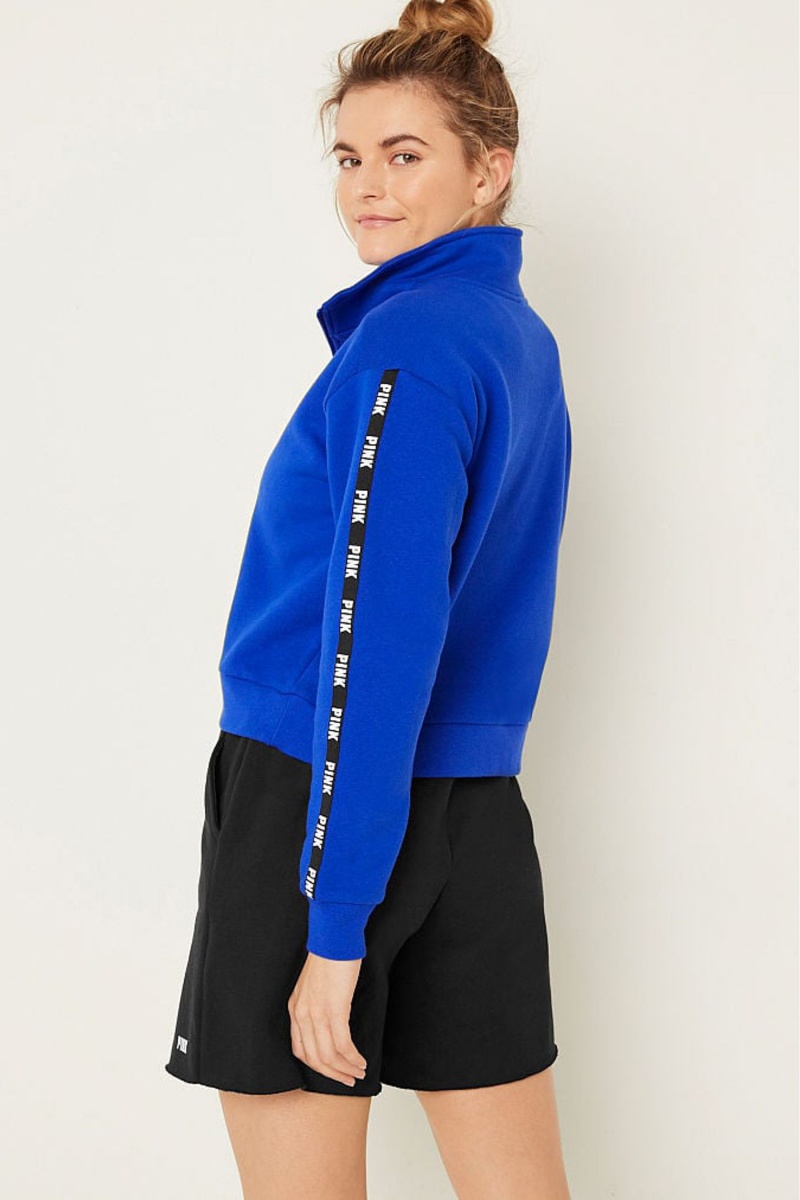 Victoria's Secret Zip Up Long Sleeve Crop Sweatshirt Blau | 825401DBP